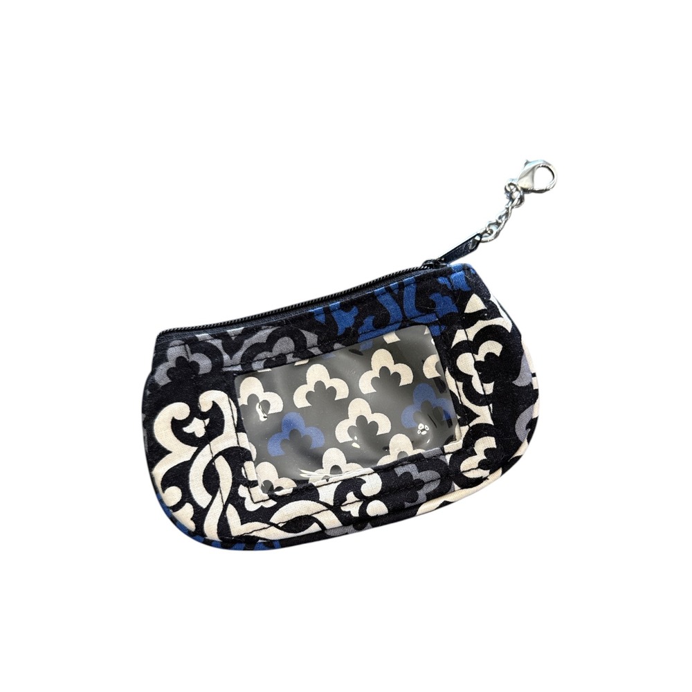 Vera Bradley Zip ID Case Canterberry Cobalt Black Grey Damask Wallet Keychain
